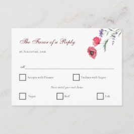 Tarjeta De Recepción Rustic Meadow Poppy & Lavender Watercolor Wedding