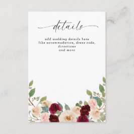 Tarjeta De Recepción Rustic Modern Burgundy Peach Floral Fall Wedding