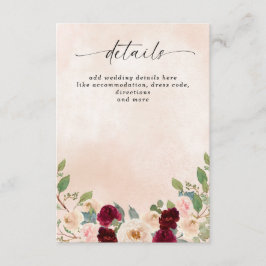 Tarjeta De Recepción Rustic Modern Burgundy Peach Floral Fall Wedding