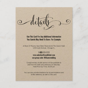 Tarjeta De Recepción Rustic Modern We Do Script Boda Details Card