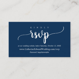 Tarjeta De Recepción Rustic moderno, azul marino, sitio web RSVP en lín