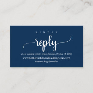 Tarjeta De Recepción Rustic moderno, azul marino, sitio web RSVP en lín