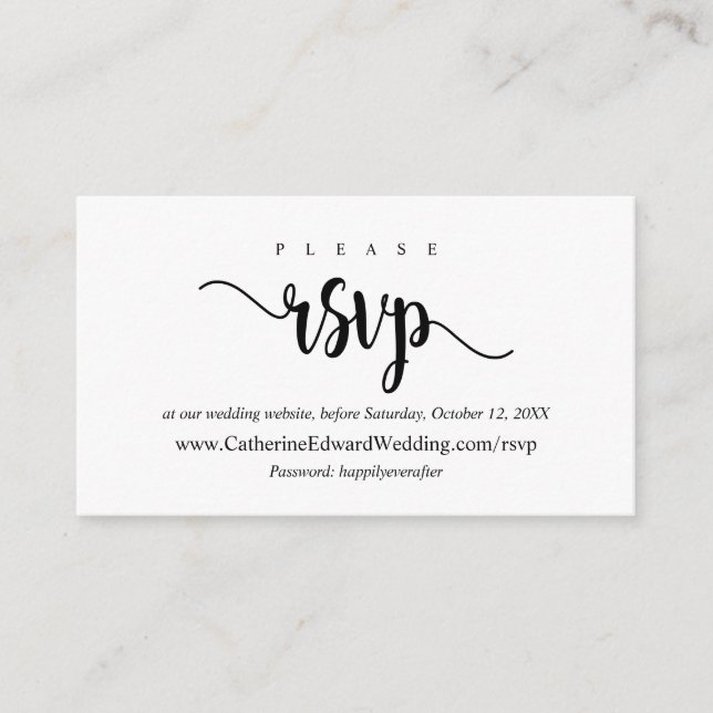 Tarjeta De Recepción Rustic moderno, guión negro, sitio web RSVP en lín (Anverso)