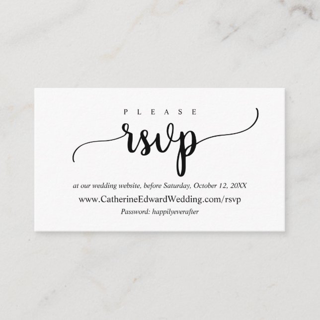 Tarjeta De Recepción Rustic moderno, guión negro, sitio web RSVP en lín (Anverso)