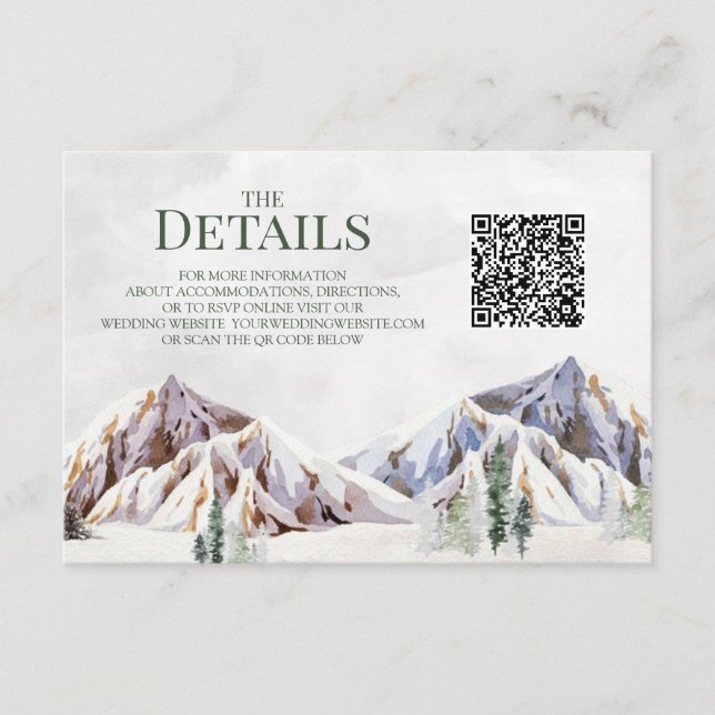 Tarjeta De Recepción Rustic Mountain Wedding QR code Details Insert (Anverso)