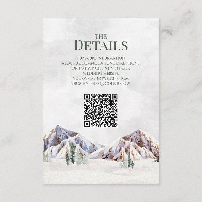 Tarjeta De Recepción Rustic Mountain Wedding QR code Details Insert (Anverso)