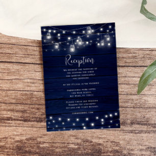 Tarjeta de recepción Rustic Navy Wood Mason Jars