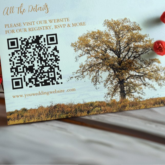 Tarjeta De Recepción Rustic Oak Tree Autumn Wedding Details (Subido por el creador)