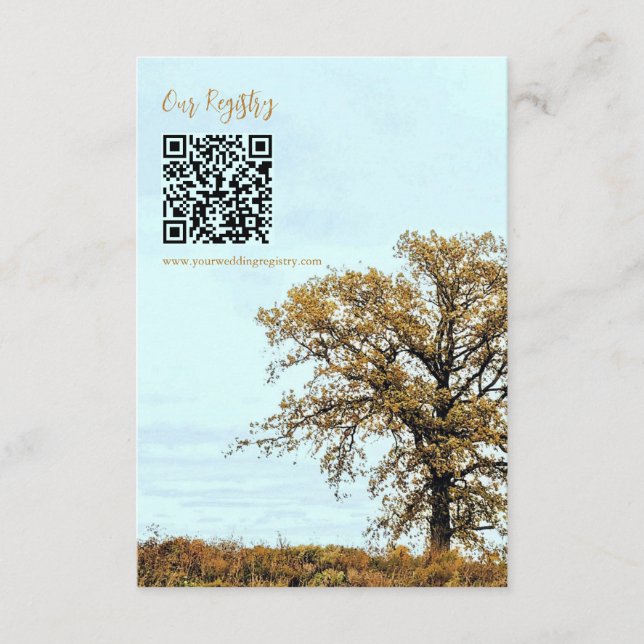 Tarjeta De Recepción Rustic Oak Tree Autumn Wedding Registry (Anverso)