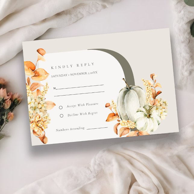 Tarjeta De Recepción Rustic Otumn Pumpkin Arch Floral Wedding RSVP (Subido por el creador)