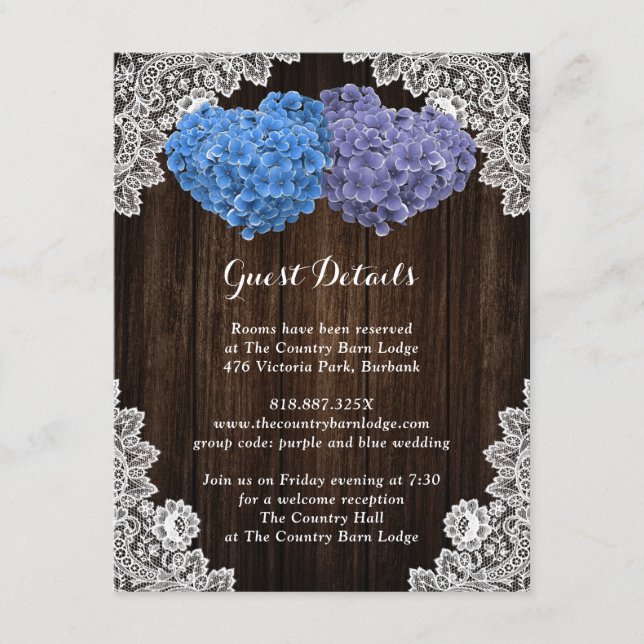 Tarjeta De Recepción Rustic Purple and Blue Floral Enclosure Card (Anverso)