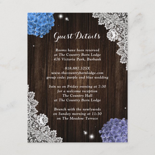 Tarjeta De Recepción Rustic Purple and Blue Floral Enclosure Card (Anverso)