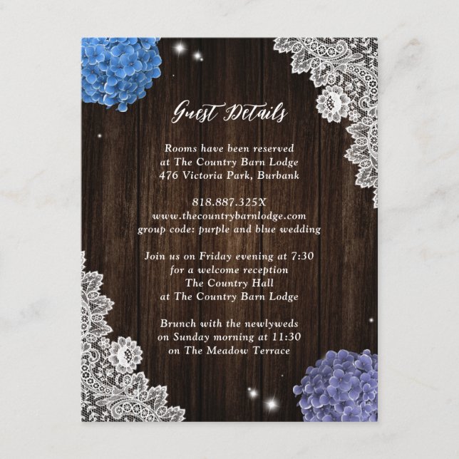 Tarjeta De Recepción Rustic Purple and Blue Floral Enclosure Card (Anverso)