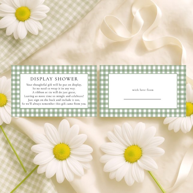 Tarjeta De Recepción Rustic Sage Gingham Display Baby Shower (Front and back view)