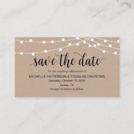 Tarjeta De Recepción Rustic String Lights, Black, Wedding Save the date