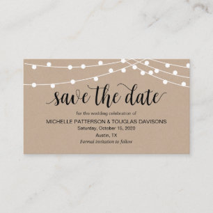 Tarjeta De Recepción Rustic String Lights, Black, Wedding Save the date
