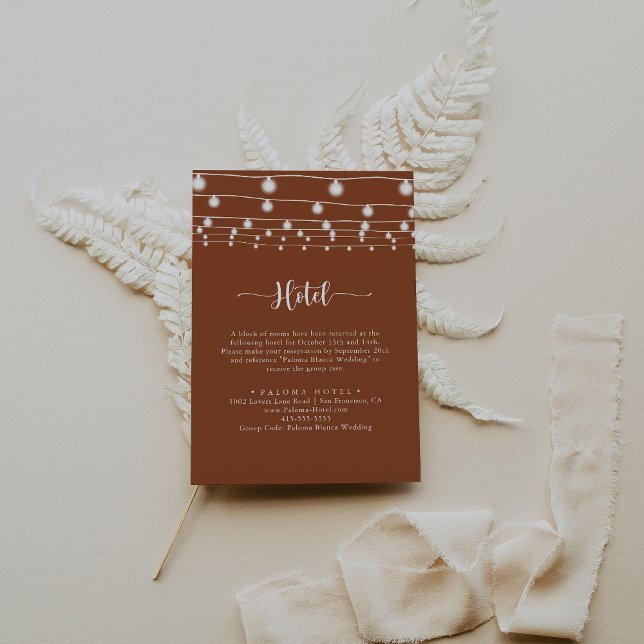 Tarjeta De Recepción Rustic String Lights Calligraphy Terracotta Hotel (Subido por el creador)