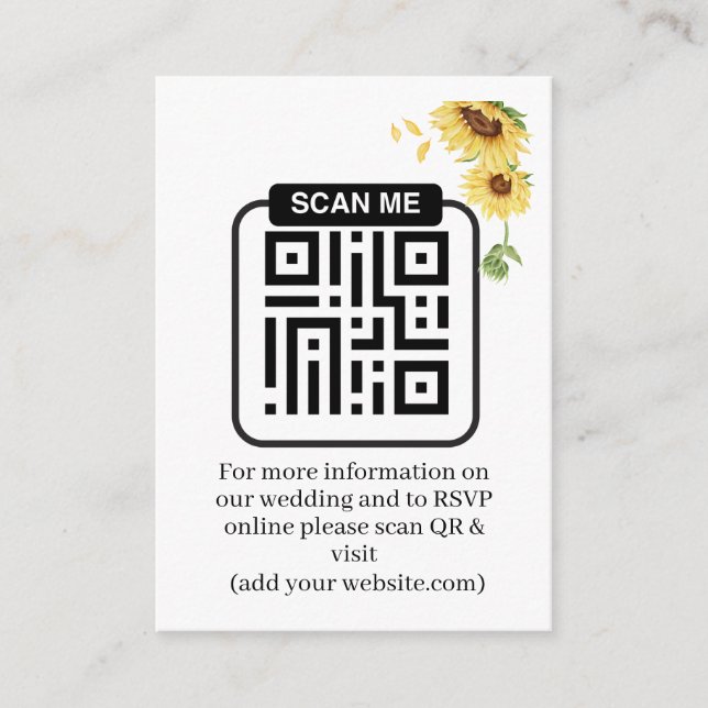 Tarjeta De Recepción Rustic Sunflowers Wedding QR Code RSVP (Anverso)
