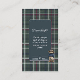 Tarjeta De Recepción Rustic Tartan Bear Baby Shower Diaper Raffle