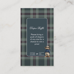 Tarjeta De Recepción Rustic Tartan Bear Baby Shower Diaper Raffle