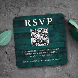 Tarjeta De Recepción Rustic Teal RSVP QR Code