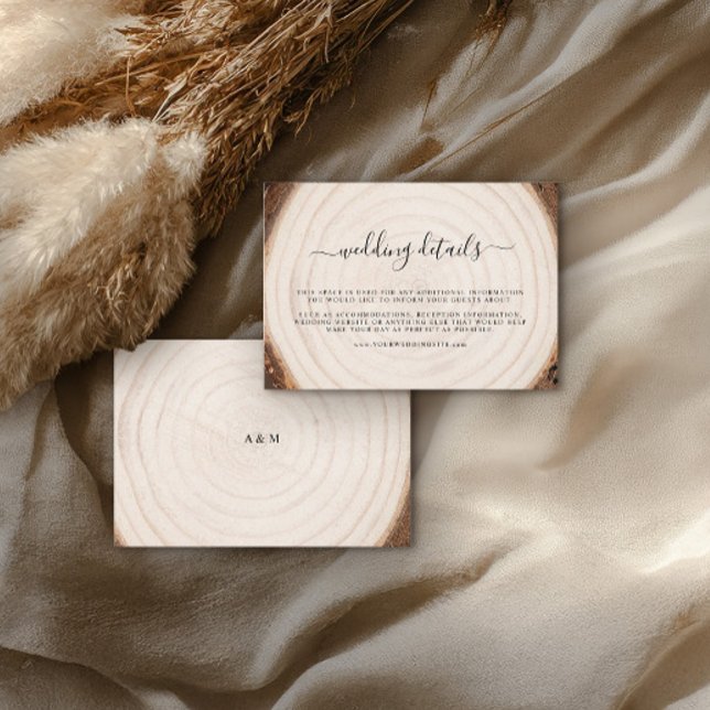 Tarjeta De Recepción Rustic Tree Ring Wood Grain Wedding Details  (Subido por el creador)