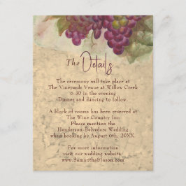 Tarjeta De Recepción Rustic Vineyard Wedding Details Enclosure Card