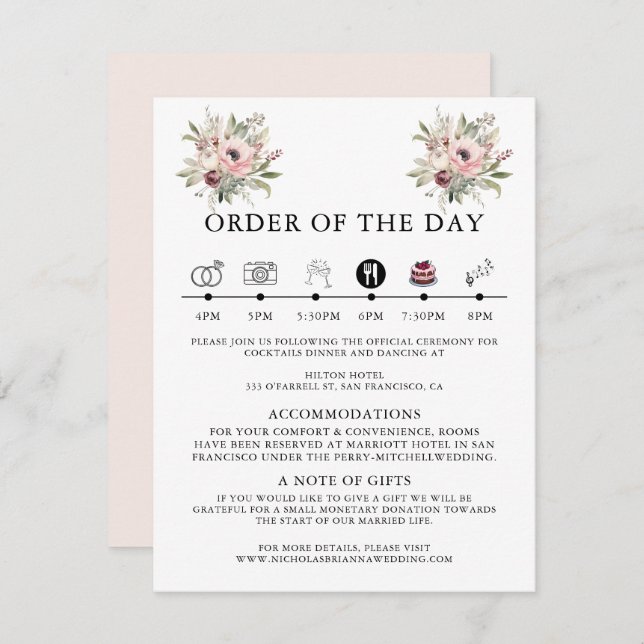 Tarjeta De Recepción rustic watercolor floral bouquet (Anverso / Reverso)