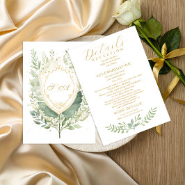Tarjeta De Recepción Rustic Watercolor Greenery Wedding Details
