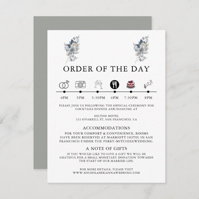 Tarjeta De Recepción rustic watercolor illustration floral arrangement (Anverso / Reverso)