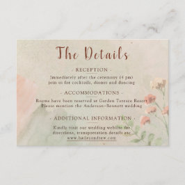 Tarjeta De Recepción Rustic Watercolor Peach and Green Minimal Wedding
