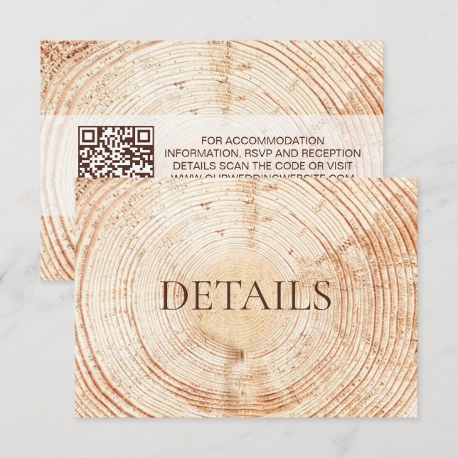 Tarjeta De Recepción Rustic Wedding Woodland Details QR code Template (Anverso / Reverso)
