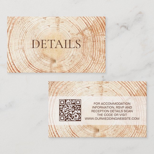 Tarjeta De Recepción Rustic Wedding Woodland Details QR code Template (Anverso / Reverso)