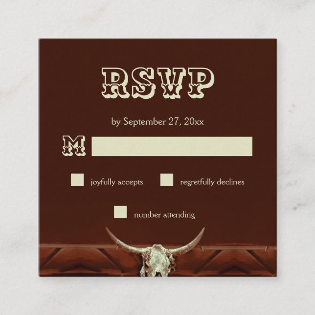 Tarjeta De Recepción Rustic Western Bull Skull Wedding RSVP (Anverso)