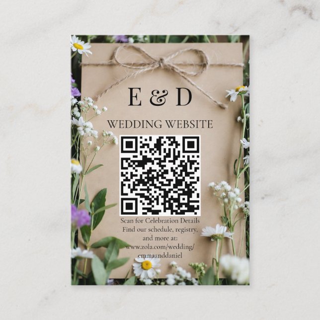 Tarjeta De Recepción Rustic Wildflower Botanical Kraft Wedding (Anverso)