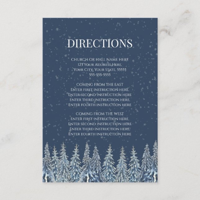 Tarjeta De Recepción Rustic Winter Forest Wedding Direction Insert (Anverso)
