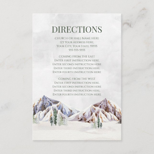 Tarjeta De Recepción Rustic Winter Mountain Wedding Direction Insert (Anverso)