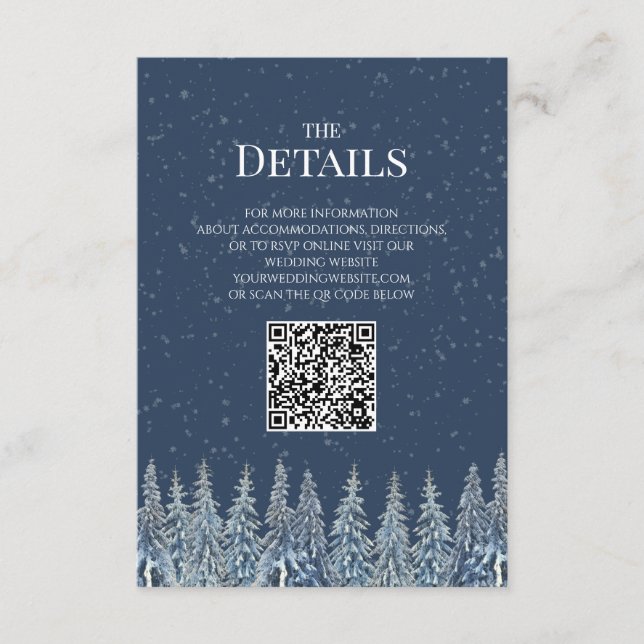 Tarjeta De Recepción Rustic Winter Woods Wedding QR code Details Insert (Anverso)