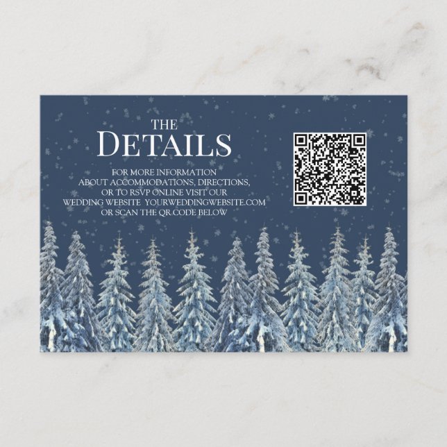 Tarjeta De Recepción Rustic Winter Woods Wedding QR code Details Insert (Anverso)