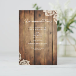 Tarjeta De Recepción Rustic Wood and Lace Wedding Accommodation 