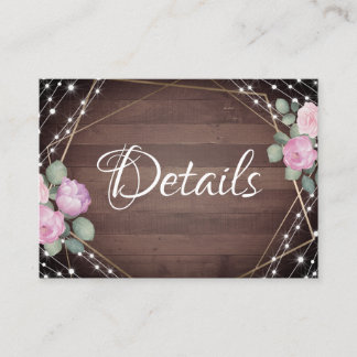 Tarjeta De Recepción Rustic  Wood , Floral Wedding Details 