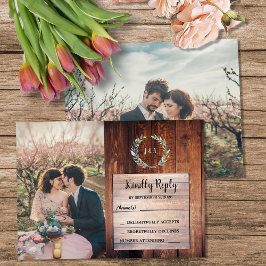 Tarjeta De Recepción Rustic wood monogram photo Wedding budget RSVP
