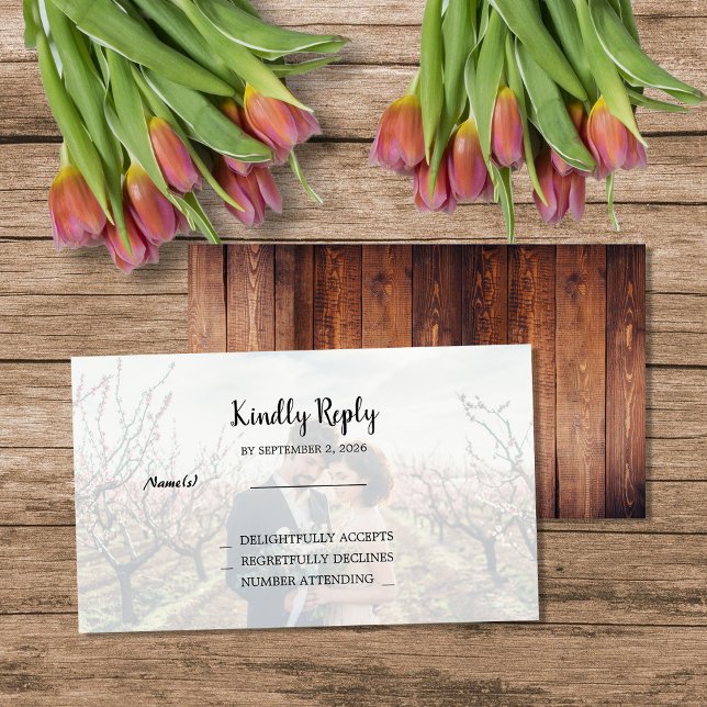 Tarjeta De Recepción Rustic wood photo Wedding budget RSVP (Rustic wood photo Wedding budget RSVP Enclosure Card. For your rustic country wedding,)