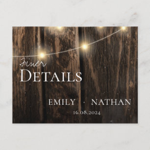 Tarjeta De Recepción Rustic Wood String ilumina los detalles de la boda