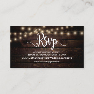 Tarjeta De Recepción Rustic Wood, String Lights, sitio web RSVP en líne