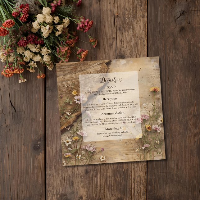 Tarjeta De Recepción Rustic Wooden Bohemian Floral Wedding  (Subido por el creador)