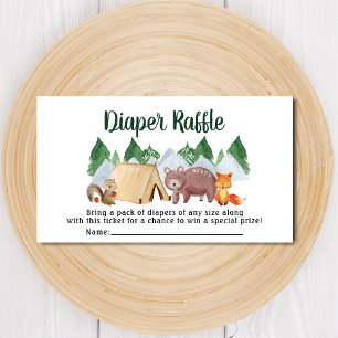 Tarjeta De Recepción Rustic Woodland Animals Diaper Raffle Baby Shower