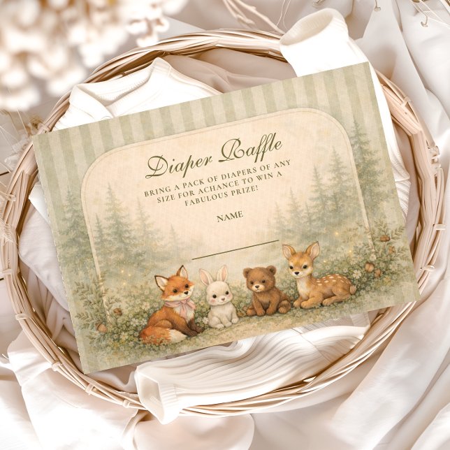 Tarjeta De Recepción Rustic Woodland Baby Animals Diapper Raffle (Subido por el creador)