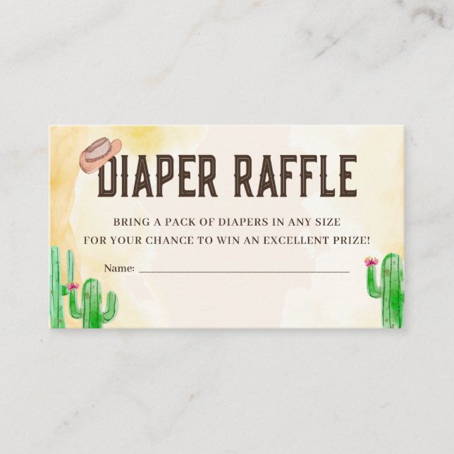 Tarjeta De Recepción Rústica acuarela occidental Cowboy Diaper Raffle (Anverso)