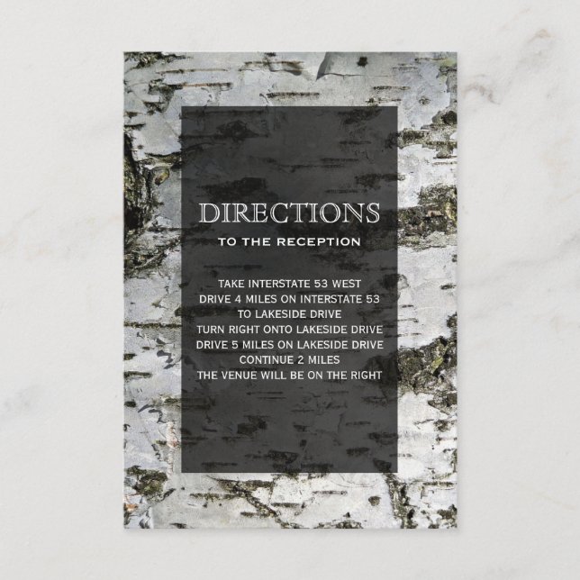 Tarjeta De Recepción Rústica Barquilla de árbol de birch rumbo Boda mod (Anverso)